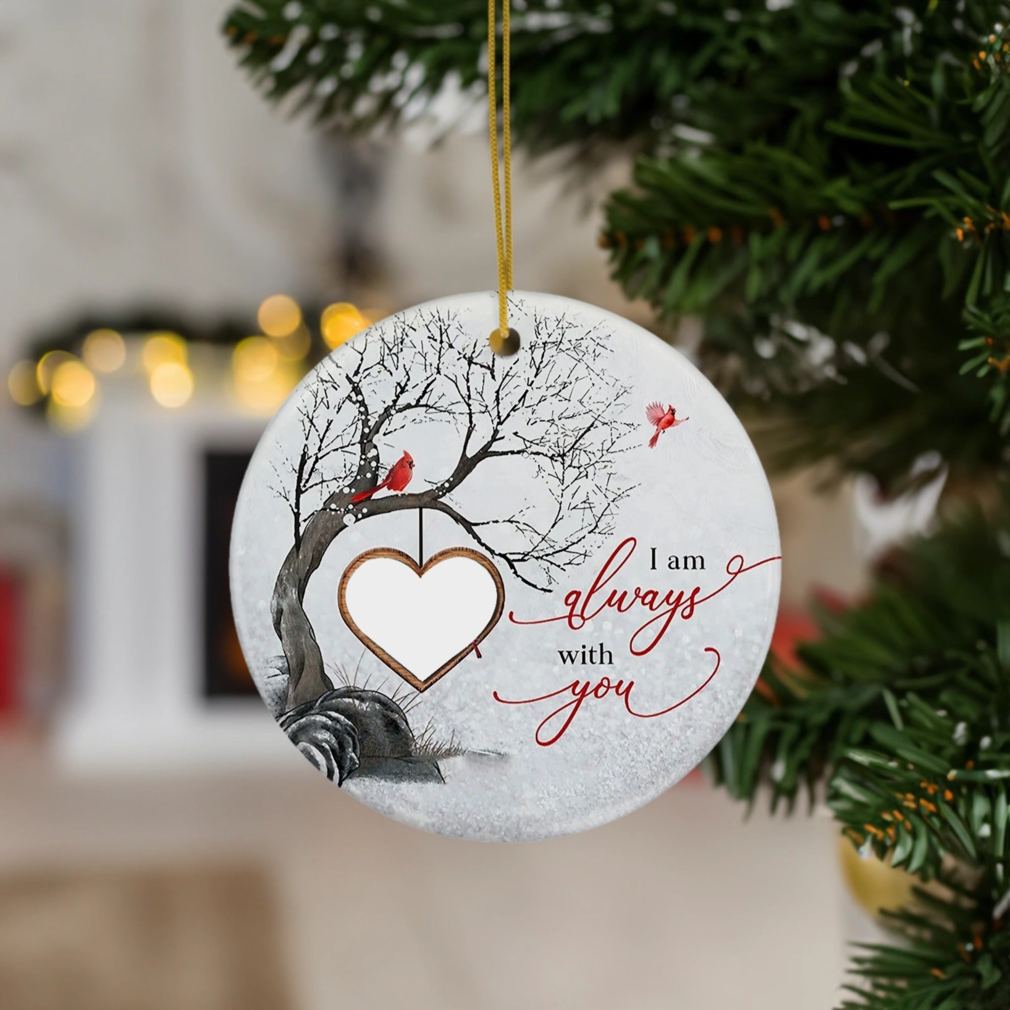 Memorial with Cardinals and Heart | I Am Always With You | Christmas | Ceramic Ornament